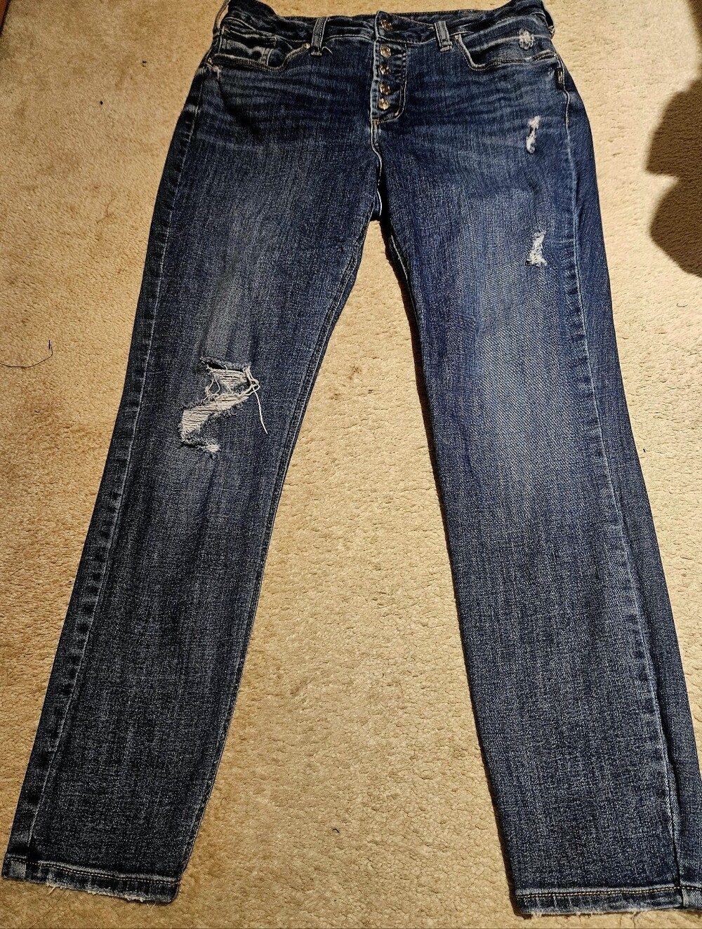 Silver Jeans Co. High-Rise Distressed Button-Fly Straight Leg Jeans